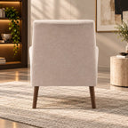 Modern Cream Upholstered Lounge Chair with Mid-Century Wood Legs