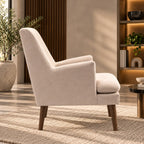 Modern Cream Upholstered Lounge Chair with Mid-Century Wood Legs