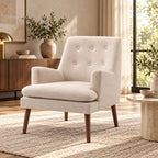 Modern Cream Upholstered Lounge Chair with Mid-Century Wood Legs