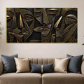 Modern Cubist Faces Golden Metallic Look 3D Canvas Wall Painting