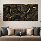 Modern Cubist Faces Golden Metallic Look 3D Canvas Wall Painting