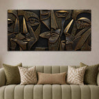 Modern Cubist Faces Golden Metallic Look 3D Canvas Wall Painting