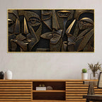 Modern Cubist Faces Golden Metallic Look 3D Canvas Wall Painting