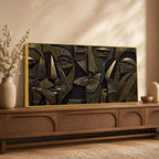 Modern Cubist Faces Golden Metallic Look 3D Canvas Wall Painting