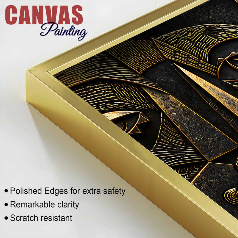 Modern Cubist Faces Golden Metallic Look 3D Canvas Wall Painting