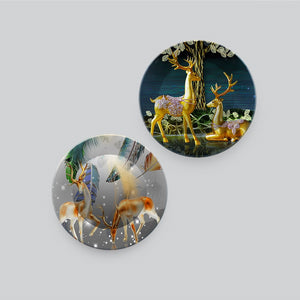 Modern Decorative Art of Golden Deer Wall Hanging Plates of Two Pieces