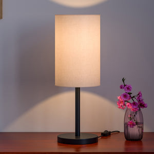 Modern Decorative Sleek Table Lamp Black Polished with Cylinder Lampshade