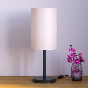 Modern Decorative Sleek Table Lamp Black Polished with Cylinder Lampshade