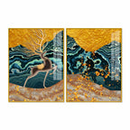Modern Deer and Marble Texture Golden Acrylic Floating Wall Painting Set of 2