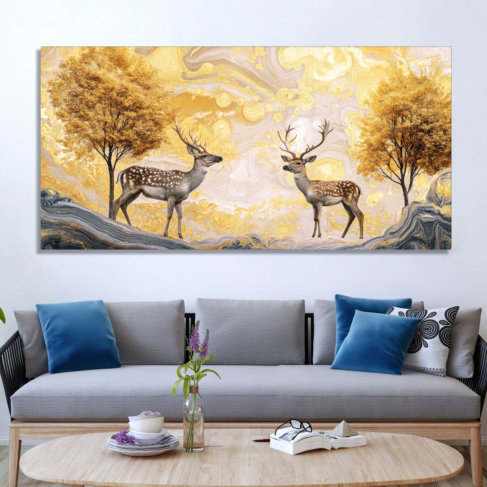 Modern Deer Nature Scenery Art Canvas Wall Painting