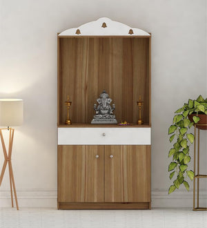 Modern Design Wooden Floor Temple with Elegant White Accent Drawers & Storage Cabinet for Home  & Office