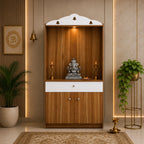 Modern Design Wooden Floor Temple with Elegant White Accent Drawers & Storage Cabinet for Home  & Office