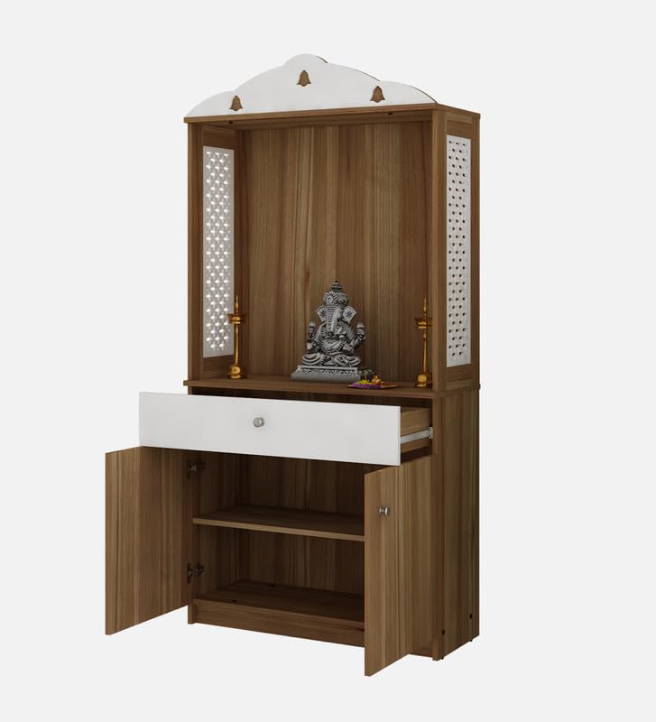 Modern Design Wooden Floor Temple with Elegant White Accent Drawers & Storage Cabinet for Home  & Office