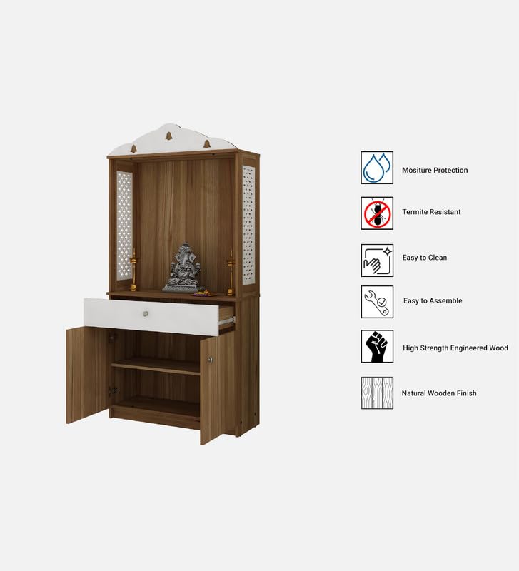 Modern Design Wooden Floor Temple with Elegant White Accent Drawers & Storage Cabinet for Home  & Office