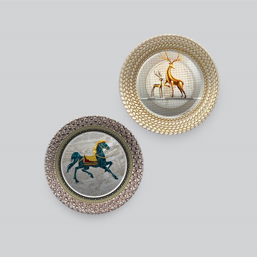 Modern Designer Art of Animals Wall Hanging Plates of Two Pieces