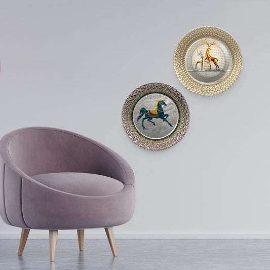 Modern Designer Art of Animals Wall Hanging Plates of Two Pieces