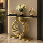 Modern Designer Console Table with Twin Golden Rings