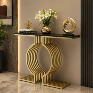 Modern Designer Console Table with Twin Golden Rings
