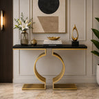 Modern Designer Console Table with Twin Golden Rings
