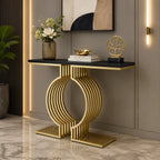 Modern Designer Console Table with Twin Golden Rings