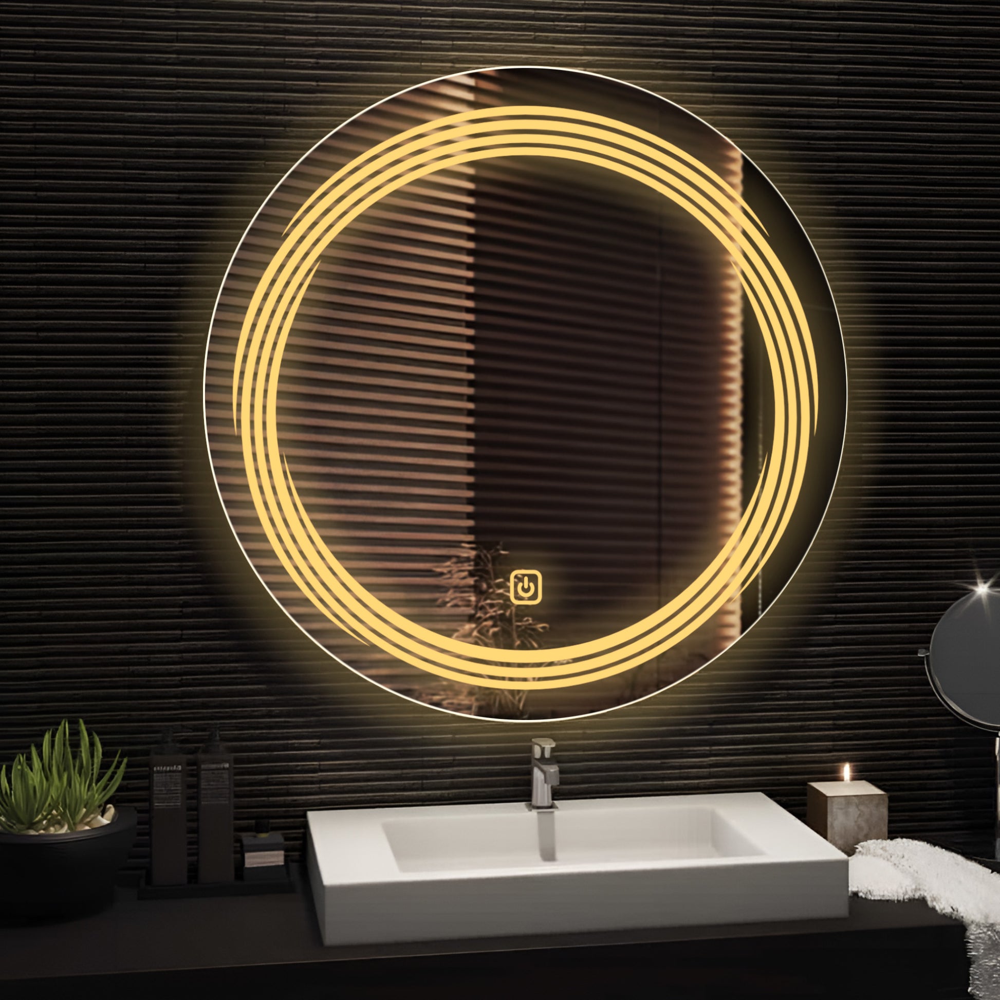 Modern Designer LED Rounded Shape Bathroom Wall Mirror