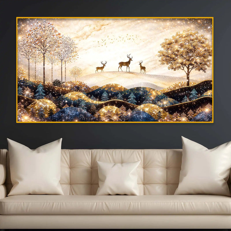 Modern Elegant Deer Crystal Glass Painting for Decoration