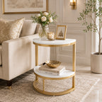 Modern End Semi Circle Side Table with Storage Shelf