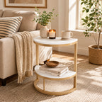 Modern End Semi Circle Side Table with Storage Shelf