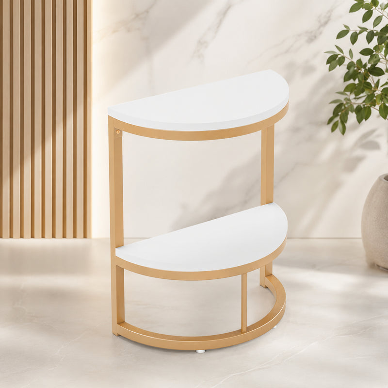 Modern End Semi Circle Side Table with Storage Shelf