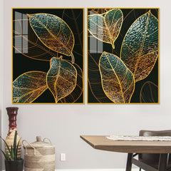 Modern Exquisite oak Leaves Art Acrylic Floating Wall Painting Set Of 2