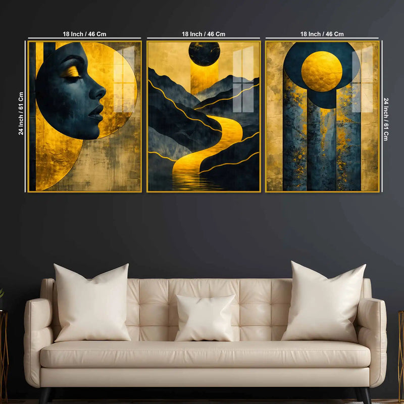 Modern Floating Acrylic Wall Painting Set of 3
