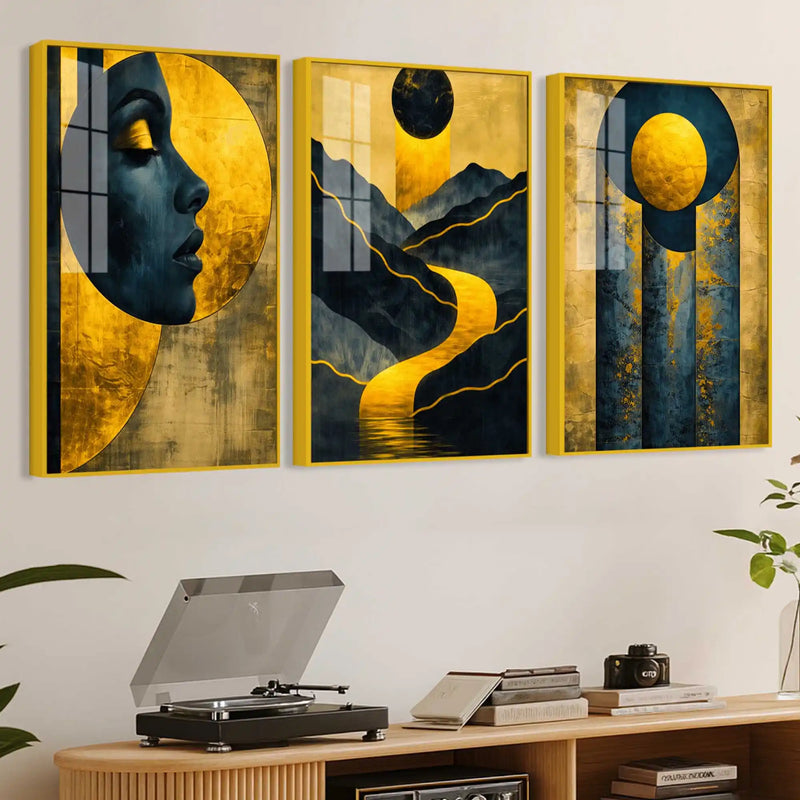 Modern Floating Acrylic Wall Painting Set of 3