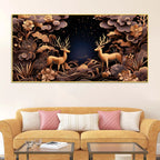 Modern Floral Abstract Deer Canvas Painting for Living Room