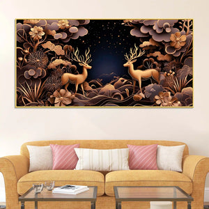 Modern Floral Abstract Deer Canvas Painting for Living Room