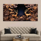 Modern Floral Abstract Deer Canvas Painting for Living Room