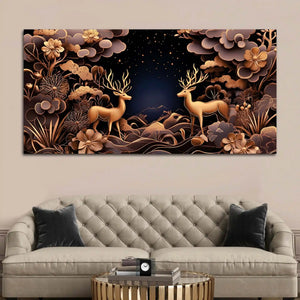 Modern Floral Abstract Deer Canvas Painting for Living Room
