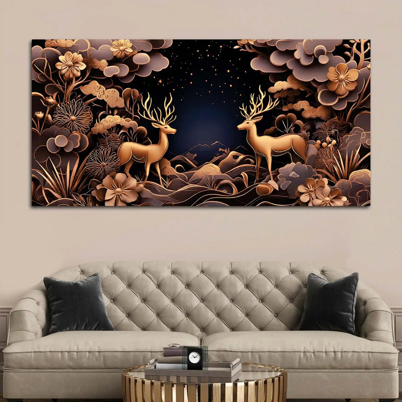 Modern Floral Abstract Deer Canvas Painting for Living Room