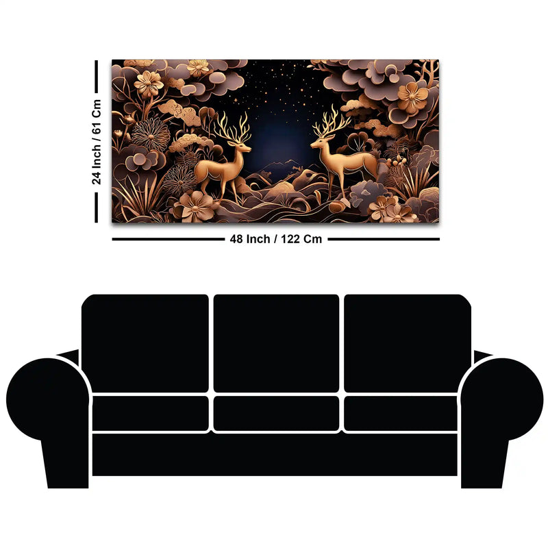 Modern Floral Abstract Deer Canvas Painting for Living Room