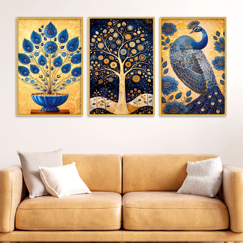 Modern Floral Canvas Wall Art Painting Set of Three