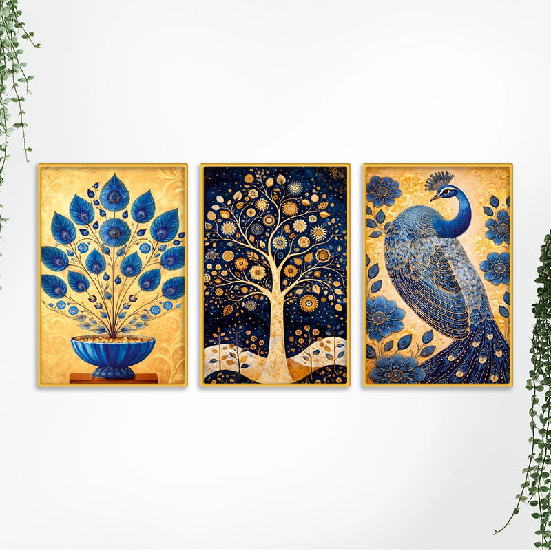 Modern Floral Canvas Wall Art Painting Set of Three