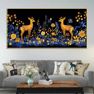 Modern Floral Deer Canvas Wall Abstract Luxury Painting for Home Interiors