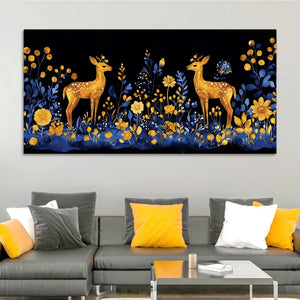 Modern Floral Deer Canvas Wall Abstract Luxury Painting for Home Interiors