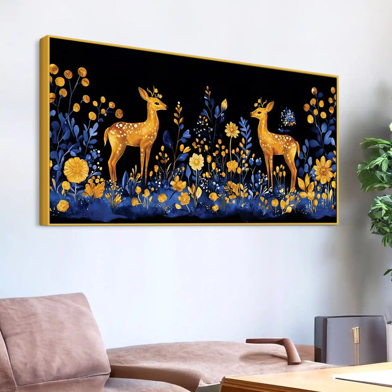 Modern Floral Deer Canvas Wall Abstract Luxury Painting for Home Interiors