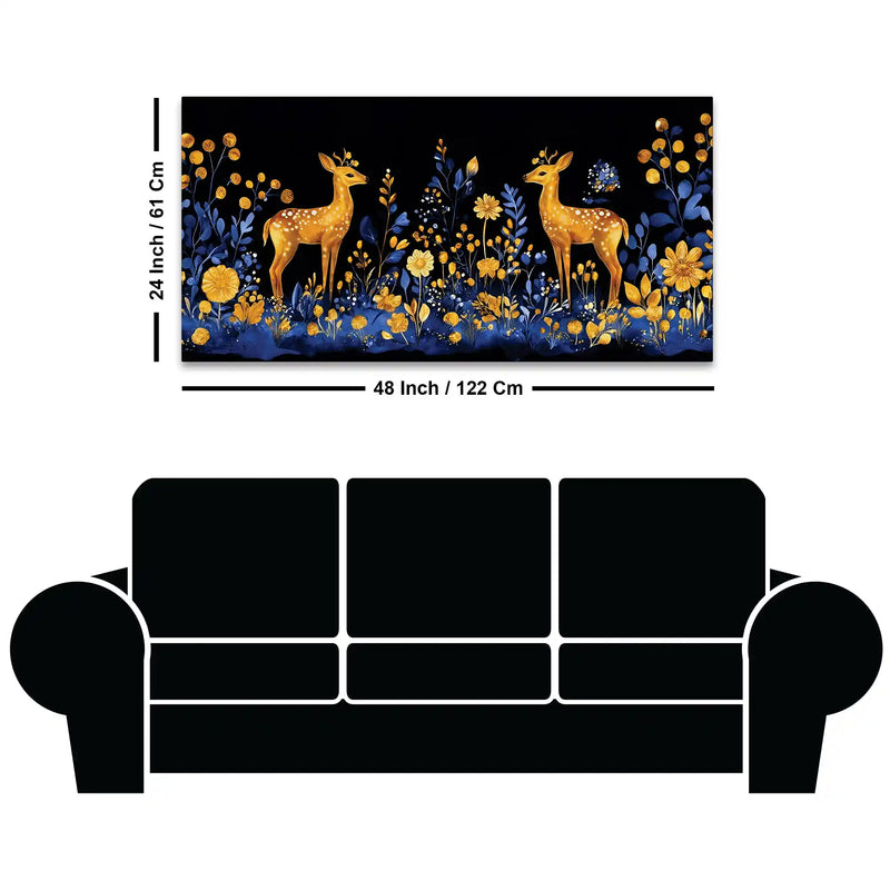 Modern Floral Deer Canvas Wall Abstract Luxury Painting for Home Interiors