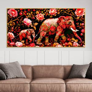 Modern Floral Elephant Wall Décor Painting | Luxury Canvas Home Décor