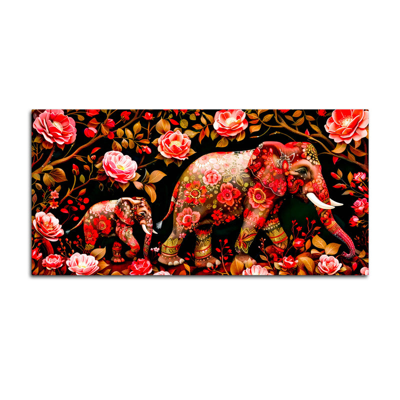 Modern Floral Elephant Wall Décor Painting | Luxury Canvas Home Décor