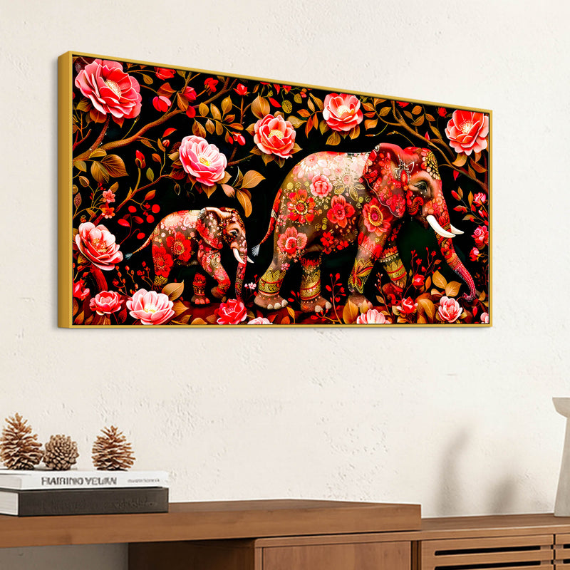 Modern Floral Elephant Wall Décor Painting | Luxury Canvas Home Décor