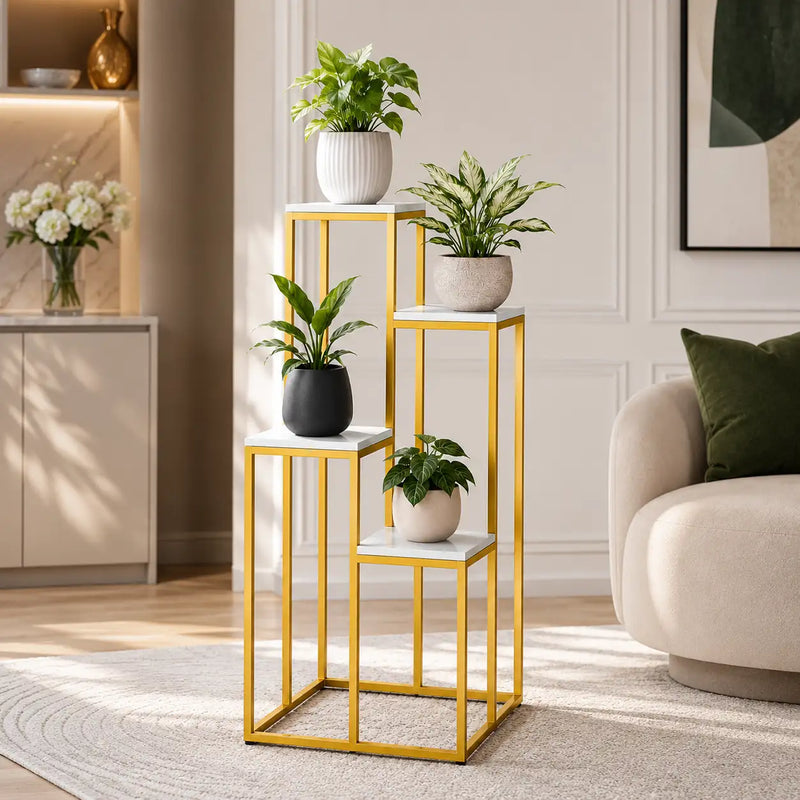 Modern Four Tier Square Storage Metal Stand with Golden Finish