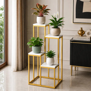 Modern Four Tier Square Storage Metal Stand with Golden Finish