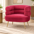 Modern Fuchsia Pink Lounge Chair with Rounded Arms & Golden Metal Legs